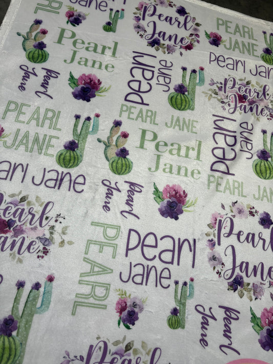 Purple Floral with cactus Baby Blanket