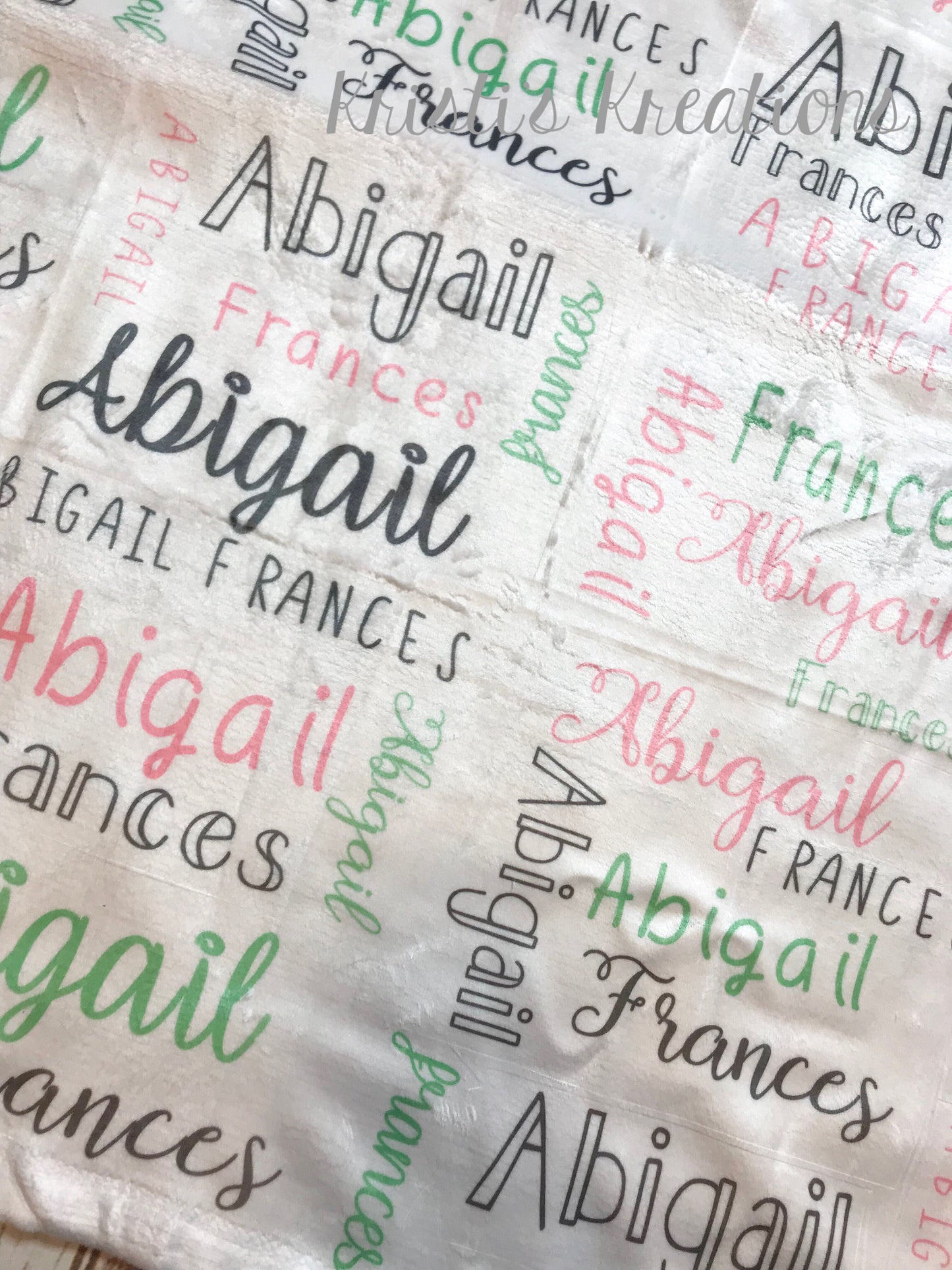 Soft pink, Mint, Coral, & Gray Name Baby Blanket